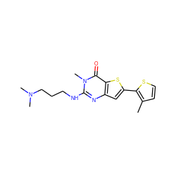 Cc1ccsc1-c1cc2nc(NCCCN(C)C)n(C)c(=O)c2s1 ZINC000061896970