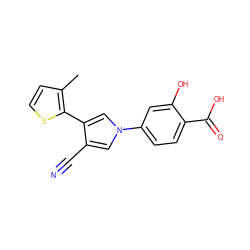 Cc1ccsc1-c1cn(-c2ccc(C(=O)O)c(O)c2)cc1C#N ZINC000200848005