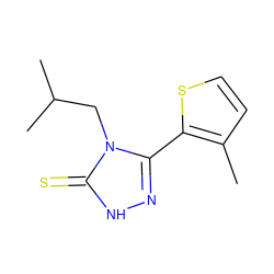 Cc1ccsc1-c1n[nH]c(=S)n1CC(C)C ZINC000006557106