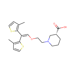 Cc1ccsc1C(=COCCN1CCC[C@@H](C(=O)O)C1)c1sccc1C ZINC000003778931