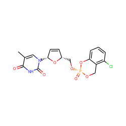 Cc1cn([C@@H]2C=C[C@H](CO[P@@]3(=O)OCc4c(Cl)cccc4O3)O2)c(=O)[nH]c1=O ZINC000003641418