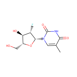 Cc1cn([C@@H]2O[C@H](CO)[C@@H](O)[C@@H]2F)c(=O)[nH]c1=O ZINC000000006228