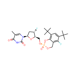 Cc1cn([C@H]2C[C@H](F)[C@@H](CO[P@@]3(=O)OCc4c(F)c(C(C)(C)C)cc(C(C)(C)C)c4O3)O2)c(=O)[nH]c1=O ZINC000095559642