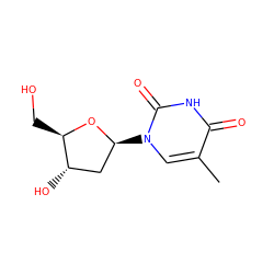 Cc1cn([C@H]2C[C@H](O)[C@@H](CO)O2)c(=O)[nH]c1=O ZINC000000025672