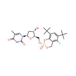 Cc1cn([C@H]2C[C@H](O)[C@@H](CO[P@@]3(=O)OCc4c(F)c(C(C)(C)C)cc(C(C)(C)C)c4O3)O2)c(=O)[nH]c1=O ZINC000095562009