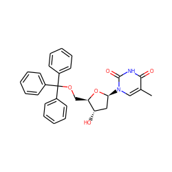 Cc1cn([C@H]2C[C@H](O)[C@@H](COC(c3ccccc3)(c3ccccc3)c3ccccc3)O2)c(=O)[nH]c1=O ZINC000012958920