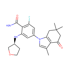 Cc1cn(-c2cc(F)c(C(N)=O)c(N[C@H]3CCOC3)c2)c2c1C(=O)CC(C)(C)C2 ZINC000068207165