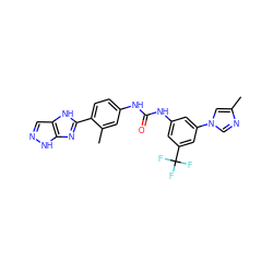 Cc1cn(-c2cc(NC(=O)Nc3ccc(-c4nc5[nH]ncc5[nH]4)c(C)c3)cc(C(F)(F)F)c2)cn1 ZINC000049036475