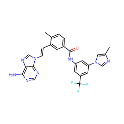 Cc1cn(-c2cc(NC(=O)c3ccc(C)c(/C=C/n4cnc5c(N)ncnc54)c3)cc(C(F)(F)F)c2)cn1 ZINC000053314009