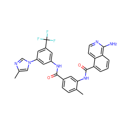 Cc1cn(-c2cc(NC(=O)c3ccc(C)c(NC(=O)c4cccc5c(N)nccc45)c3)cc(C(F)(F)F)c2)cn1 ZINC001772654314