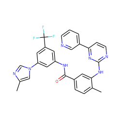 Cc1cn(-c2cc(NC(=O)c3ccc(C)c(Nc4nccc(-c5cccnc5)n4)c3)cc(C(F)(F)F)c2)cn1 ZINC000006716957