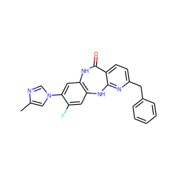 Cc1cn(-c2cc3c(cc2F)Nc2nc(Cc4ccccc4)ccc2C(=O)N3)cn1 ZINC000653709035