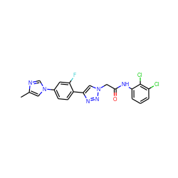 Cc1cn(-c2ccc(-c3cn(CC(=O)Nc4cccc(Cl)c4Cl)nn3)c(F)c2)cn1 ZINC001772602932