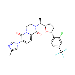 Cc1cn(-c2ccc3n(c2=O)CCN([C@@H](C)[C@@H]2CC[C@H](c4ccc(C(F)(F)F)cc4Cl)O2)C3=O)cn1 ZINC000221588080