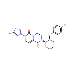 Cc1cn(-c2ccc3n(c2=O)CCN([C@@H]2CCCC[C@@H]2Oc2ccc(Cl)cc2)C3=O)cn1 ZINC000221534437