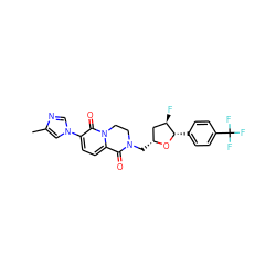 Cc1cn(-c2ccc3n(c2=O)CCN(C[C@@H]2C[C@@H](F)[C@H](c4ccc(C(F)(F)F)cc4)O2)C3=O)cn1 ZINC000221546361