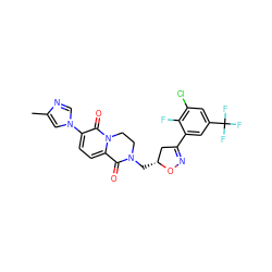 Cc1cn(-c2ccc3n(c2=O)CCN(C[C@@H]2CC(c4cc(C(F)(F)F)cc(Cl)c4F)=NO2)C3=O)cn1 ZINC000221542896