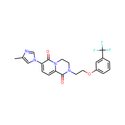 Cc1cn(-c2ccc3n(c2=O)CCN(CCOc2cccc(C(F)(F)F)c2)C3=O)cn1 ZINC000103247239