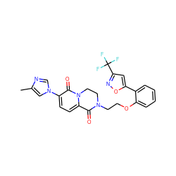 Cc1cn(-c2ccc3n(c2=O)CCN(CCOc2ccccc2-c2cc(C(F)(F)F)no2)C3=O)cn1 ZINC000144534596