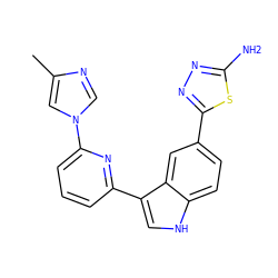 Cc1cn(-c2cccc(-c3c[nH]c4ccc(-c5nnc(N)s5)cc34)n2)cn1 ZINC000204748134