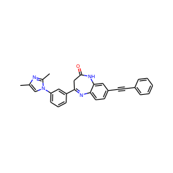 Cc1cn(-c2cccc(C3=Nc4ccc(C#Cc5ccccc5)cc4NC(=O)C3)c2)c(C)n1 ZINC000101161794