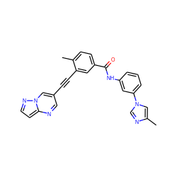 Cc1cn(-c2cccc(NC(=O)c3ccc(C)c(C#Cc4cnc5ccnn5c4)c3)c2)cn1 ZINC000095587921