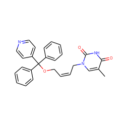 Cc1cn(C/C=C\COC(c2ccccc2)(c2ccccc2)c2ccncc2)c(=O)[nH]c1=O ZINC000035080029