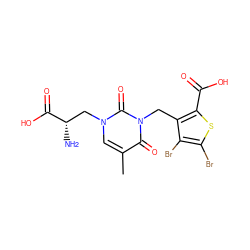 Cc1cn(C[C@H](N)C(=O)O)c(=O)n(Cc2c(C(=O)O)sc(Br)c2Br)c1=O ZINC000035323756