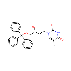 Cc1cn(CC[C@@H](O)COC(c2ccccc2)(c2ccccc2)c2ccccc2)c(=O)[nH]c1=O ZINC000013491291