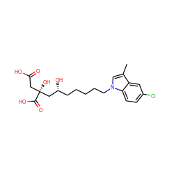 Cc1cn(CCCCC[C@@H](O)C[C@](O)(CC(=O)O)C(=O)O)c2ccc(Cl)cc12 ZINC000013781090