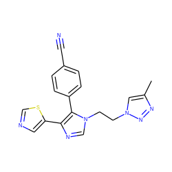 Cc1cn(CCn2cnc(-c3cncs3)c2-c2ccc(C#N)cc2)nn1 ZINC000299859454