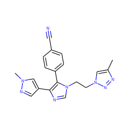 Cc1cn(CCn2cnc(-c3cnn(C)c3)c2-c2ccc(C#N)cc2)nn1 ZINC000263621294