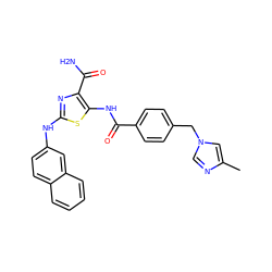 Cc1cn(Cc2ccc(C(=O)Nc3sc(Nc4ccc5ccccc5c4)nc3C(N)=O)cc2)cn1 ZINC000473179086