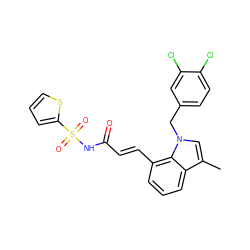 Cc1cn(Cc2ccc(Cl)c(Cl)c2)c2c(/C=C/C(=O)NS(=O)(=O)c3cccs3)cccc12 ZINC000045254148