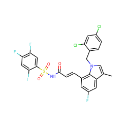 Cc1cn(Cc2ccc(Cl)cc2Cl)c2c(/C=C/C(=O)NS(=O)(=O)c3cc(F)c(F)cc3F)cc(F)cc12 ZINC000049670085