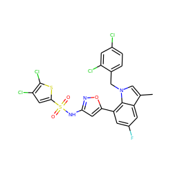 Cc1cn(Cc2ccc(Cl)cc2Cl)c2c(-c3cc(NS(=O)(=O)c4cc(Cl)c(Cl)s4)no3)cc(F)cc12 ZINC000049785591