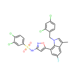 Cc1cn(Cc2ccc(Cl)cc2Cl)c2c(-c3cc(NS(=O)(=O)c4ccc(Cl)c(Cl)c4)no3)cc(F)cc12 ZINC000049792822