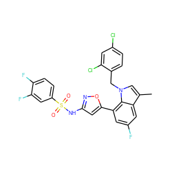 Cc1cn(Cc2ccc(Cl)cc2Cl)c2c(-c3cc(NS(=O)(=O)c4ccc(F)c(F)c4)no3)cc(F)cc12 ZINC000049775495