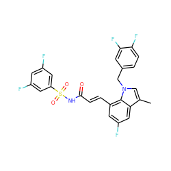 Cc1cn(Cc2ccc(F)c(F)c2)c2c(/C=C/C(=O)NS(=O)(=O)c3cc(F)cc(F)c3)cc(F)cc12 ZINC000042887540