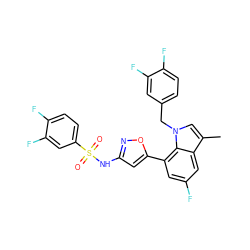 Cc1cn(Cc2ccc(F)c(F)c2)c2c(-c3cc(NS(=O)(=O)c4ccc(F)c(F)c4)no3)cc(F)cc12 ZINC000049775057