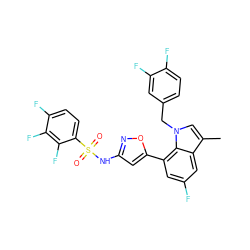 Cc1cn(Cc2ccc(F)c(F)c2)c2c(-c3cc(NS(=O)(=O)c4ccc(F)c(F)c4F)no3)cc(F)cc12 ZINC000049775264