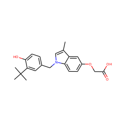 Cc1cn(Cc2ccc(O)c(C(C)(C)C)c2)c2ccc(OCC(=O)O)cc12 ZINC000299858986