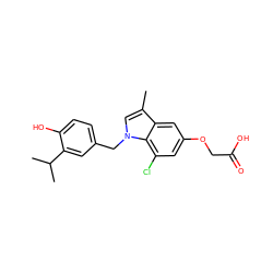 Cc1cn(Cc2ccc(O)c(C(C)C)c2)c2c(Cl)cc(OCC(=O)O)cc12 ZINC000299858726