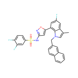 Cc1cn(Cc2ccc3ccccc3c2)c2c(-c3cc(NS(=O)(=O)c4ccc(F)c(F)c4)no3)cc(F)cc12 ZINC000049774687