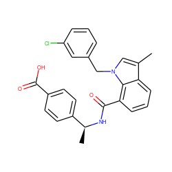 Cc1cn(Cc2cccc(Cl)c2)c2c(C(=O)N[C@@H](C)c3ccc(C(=O)O)cc3)cccc12 ZINC000049037697