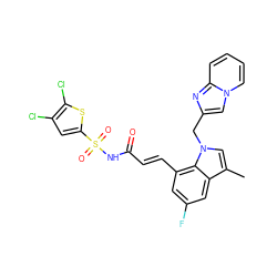 Cc1cn(Cc2cn3ccccc3n2)c2c(/C=C/C(=O)NS(=O)(=O)c3cc(Cl)c(Cl)s3)cc(F)cc12 ZINC000049678019