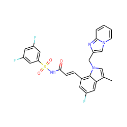 Cc1cn(Cc2cn3ccccc3n2)c2c(/C=C/C(=O)NS(=O)(=O)c3cc(F)cc(F)c3)cc(F)cc12 ZINC000049678110