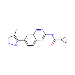 Cc1cn[nH]c1-c1ccc2cc(NC(=O)C3CC3)ncc2c1 ZINC000144632232