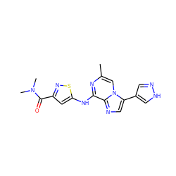 Cc1cn2c(-c3cn[nH]c3)cnc2c(Nc2cc(C(=O)N(C)C)ns2)n1 ZINC000072124977