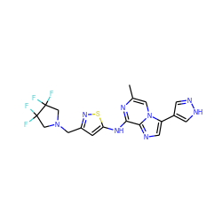 Cc1cn2c(-c3cn[nH]c3)cnc2c(Nc2cc(CN3CC(F)(F)C(F)(F)C3)ns2)n1 ZINC000066103503